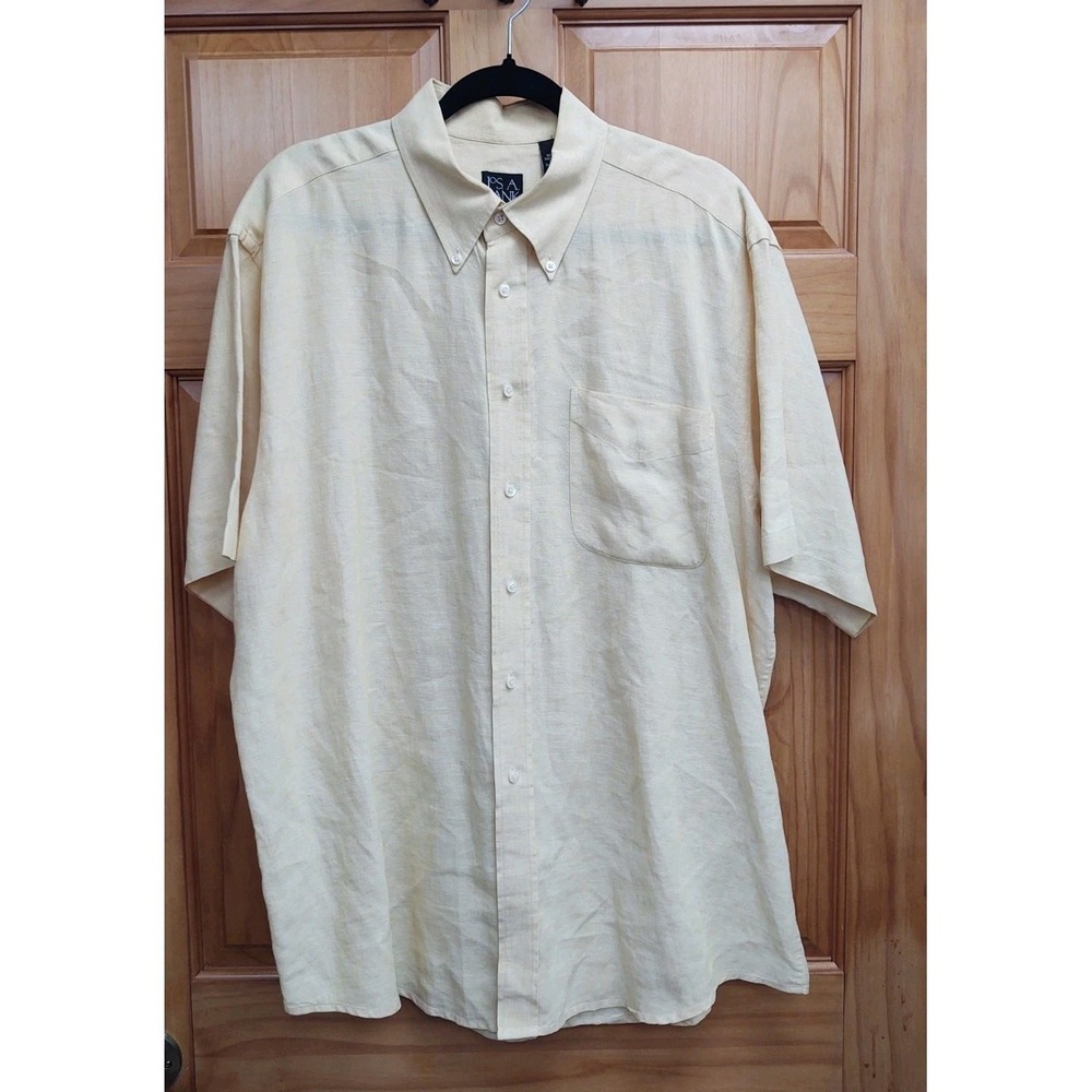 Jos A. Bank  Mens 100% Linen Shirt Pale Yellow Button-Up Size Large